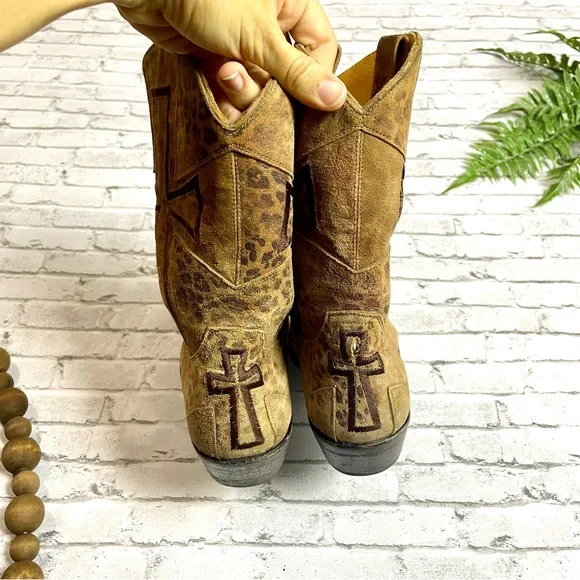 Old Gringo Cross Embroidered Distressed Leather Western Cowboy Boots Sz Womens 6 - Picture 6 of 12